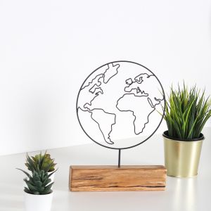 Objet décoratif à poser Approbatio globe terrestre 30cm Métal Noir Socle Bois