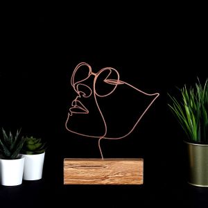 Objet décoratif à poser Approbatio visage femme à lunettes 31cm Métal Bronze Socle Bois