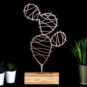Objet décoratif à poser Opuntia L17xH40cm Bois Naturel et Métal Cactus Bronze