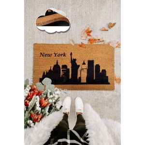 Paillasson Lagon 40x60cm Fibre de coco Naturel Motif "New York" Noir