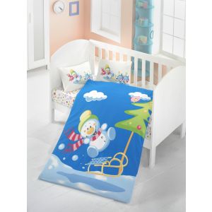 Parure de lit bébé 4 pièces Eget 100% Coton Renforcé Motif Bonhomme de neige Multicolore