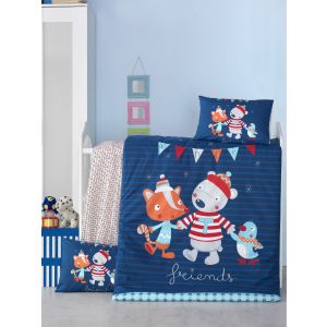 Parure de lit bébé 4 pièces Eget 100% Coton Renforcé Motif amitié hiver Multicolore