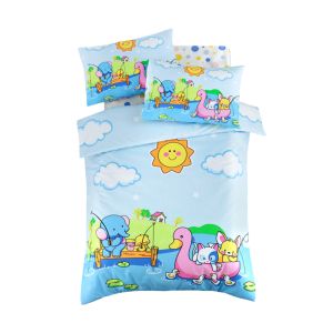 Parure de lit bébé 4 pièces Eget 100% Coton Renforcé Motif animaux en vacance Multicolore