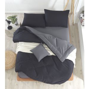 Parure de lit bicolore 200x220cm avec drap plat 220x240cm et 2 taies d
