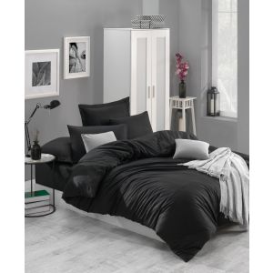Parure lit double 4 pièces Noctis uni 100% Coton Noir