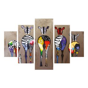 Pentaptyque Atos L92xH56cm Bois Motif Zèbres de dos Multicolore