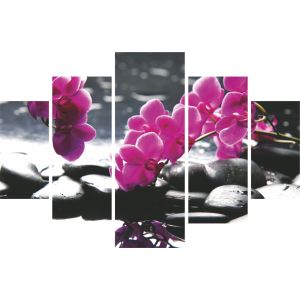 Pentaptyque Atos L92xH56cm Motif Spa orchidées Gris et Violet