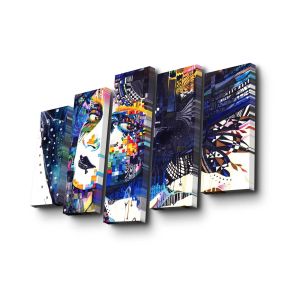 Pentaptyque Pictor Motif Portrait de femme abstrait futuriste