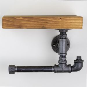 Porte serviette avec étagère Erculin L30cm Bois foncé et Métal Noir