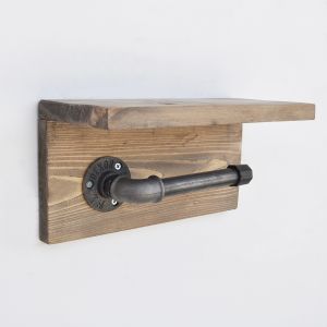 Porte serviette avec étagère Orvin Bois foncé et Métal Noir