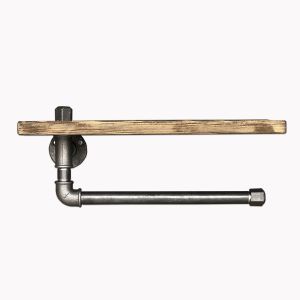 Porte serviette avec étagère Suin L40cm Bois clair et Métal Noir