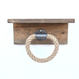 Porte serviettes avec étagère Asco Bois clair, Métal Noir et Corde Beige