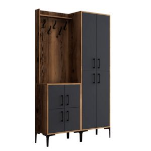 Portemanteaux 6 portes Shera 120x200cm Bois Naturel et Anthracite