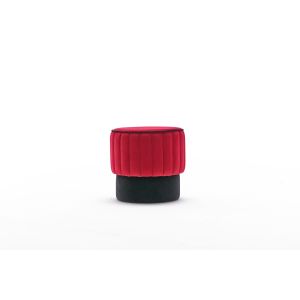 Pouf rond Goren D40cm Velours Noir et Rouge