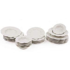 Service de table 24 pièces Campari Porcelaine fond Blanc et bordure pliée avec écaille