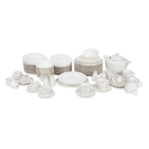 Service de table complet 83 pièces Avout 100% Porcelaine Blanc liseré Or