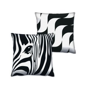Set de 2 coussins assortis Zèbre 43x43cm Coton Noir et Blanc