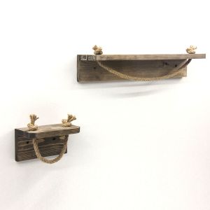 Set de 2 portes serviettes Crieu Bois massif clair et Corde Beige