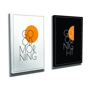 Set de 2 tableaux décoratifs Movere 30x40cm Motif « Good Morning - Good Night» Noir et Blanc