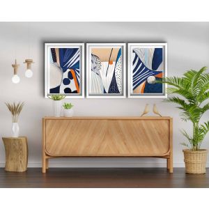 Set de 3 tableaux avec cadres Blanc Éole L38xH53cm Style Abstrait