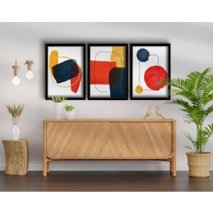 Set de 3 cadres décoratifs bois Noir Telchines L38xH53cm Style Abstrait Bleu, Rouge et Jaune