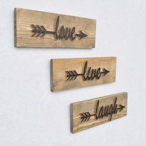 Set de 3 décorations murales Barhazy Bois massif clair et Motif "Love, Live, Lough" Noir