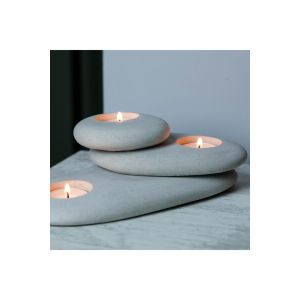 Set de 3 photophores Silex galets plats Béton