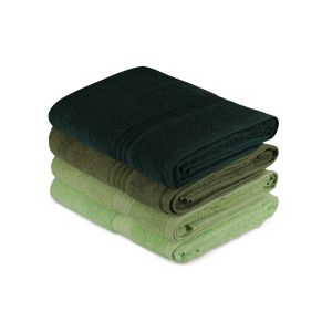 Set de 4 serviettes de bain liteau à 3 lignes brodées Vitta 70x140cm 100% Coton nuance de Vert