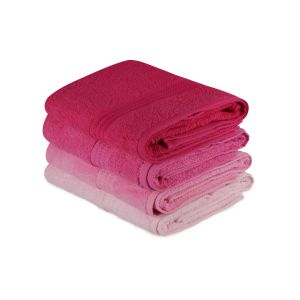 Set de 4 serviettes de bain liteau à 3 lignes brodées Vitta 70x140cm 100% Coton nuance de Rose