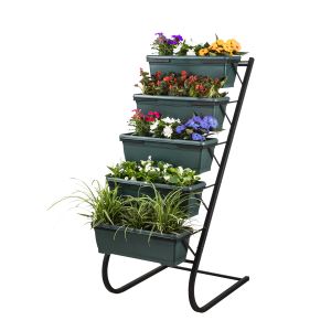 Set pots décoratifs et support 5 étages Vegetalis Métal Noir et Vert foncé