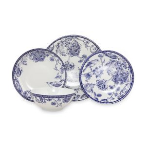 Set vaisselle service dîner 24 pièces Murrina 100% Porcelaine Motif Floral Bleu