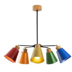 Suspension 5 lampes Vorian Bois Naturel et Métal Multicolore