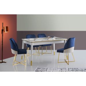 Table à manger extensible Aujon Effet marbre Blanc et Or