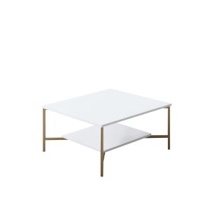 Table basse carrée Harmony 80x80cm Métal Or et Bois Blanc