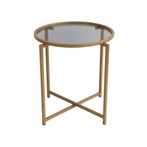 Table basse Extrahere Ø50x50cm Métal Or et Verre Trempé Fumé