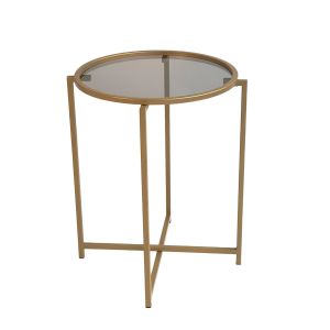 Table basse Extrahere Ø50x60cm Métal Or et Verre Trempé Fumé