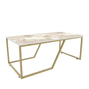 Table basse Greta L120xP60cm Métal Or et Bois Effet marbre Blanc