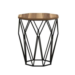 Table Heptagone Zachem Panneau Métal Noir et Bois Naturel