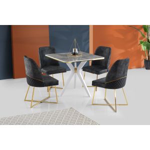 Table salle à manger carrée Sorcha Effet marbre Gris, Blanc et Or
