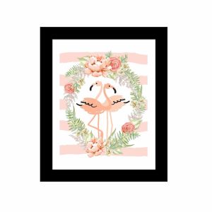 Tableau décoratif Lesley 23,5x28,5cm Bois Noir Motif 2 flammants Rose