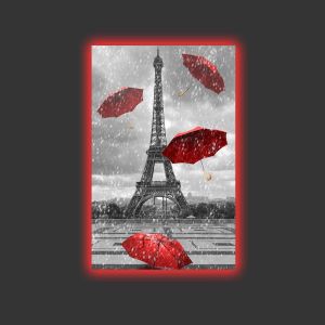 Tableau lumineux LED rouge Lucendi L45xH70cm Impression Tour Eiffel et parapluies