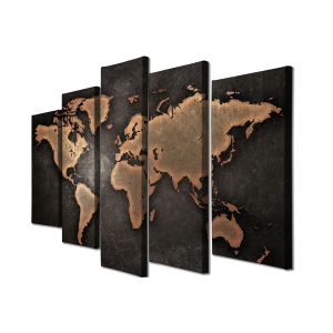 Tableau décoratif pentaptyque Scaenicos Motif Mappemonde Marron et Beige