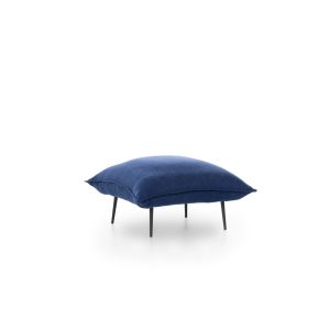 Tabouret forme de coussin Enhaive 75x75cm Métal Noir et Lin Bleu marine