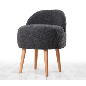Tabouret Ross H64cm Bois clair et Fourrure Gris foncé
