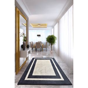 Tapis de couloir Silassy 100x300cm Velours Noir et Beige
