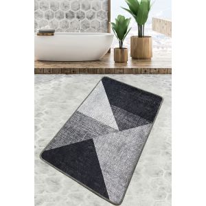 Tapis de salle de bain Kaliska 70x120cm Motif Triangles en rayures Gris