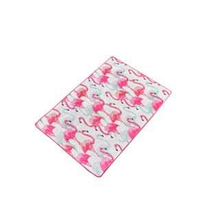 Tapis de salle de bain rectangle Verola Velours Motif Flamants Rose, Blanc et Fuchsia