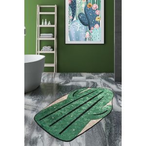 Tapis de salle de bain Rida 80x120cm Motif Cactus Vert, Noir et Beige