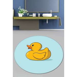 Tapis de salle de bain rond Daffy D160cm Motif Canard Bleu et Jaune