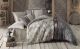 Set de housse de couette 260x220cm et 2 taies d'oreiller 60x60cm Alda Tissu Motif Arabesques enrubanné Beige et Gris